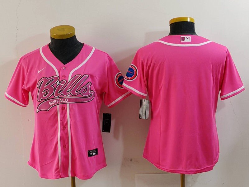 Custom Women’s Buffalo Bills Red Team Big Logo With Patch Cool Base Stitched Baseball Jerseys