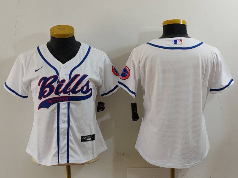 Custom Women’s Buffalo Bills White Team Big Logo With Patch Cool Base Stitched Baseball Jerseys