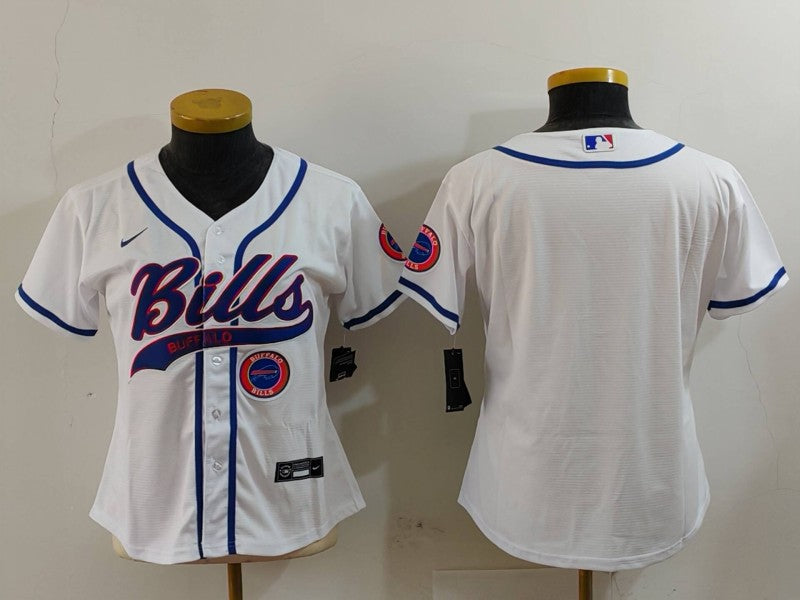 Custom Women’s Buffalo Bills White Team Big Logo With Patch Cool Base Stitched Baseball Jerseys