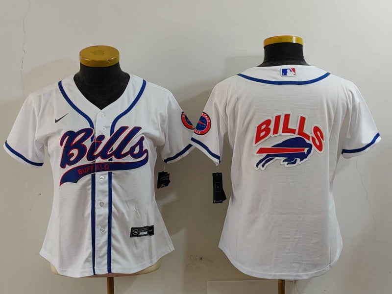 Custom Women’s Buffalo Bills White Team Big Logo With Patch Cool Base Stitched Baseball Jerseys