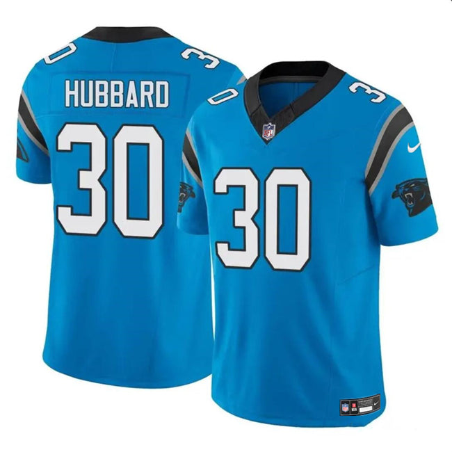 Custom Women’s Carolina Panthers #30 Chuba Hubbard Blue Stitched Jersey(Run Small)