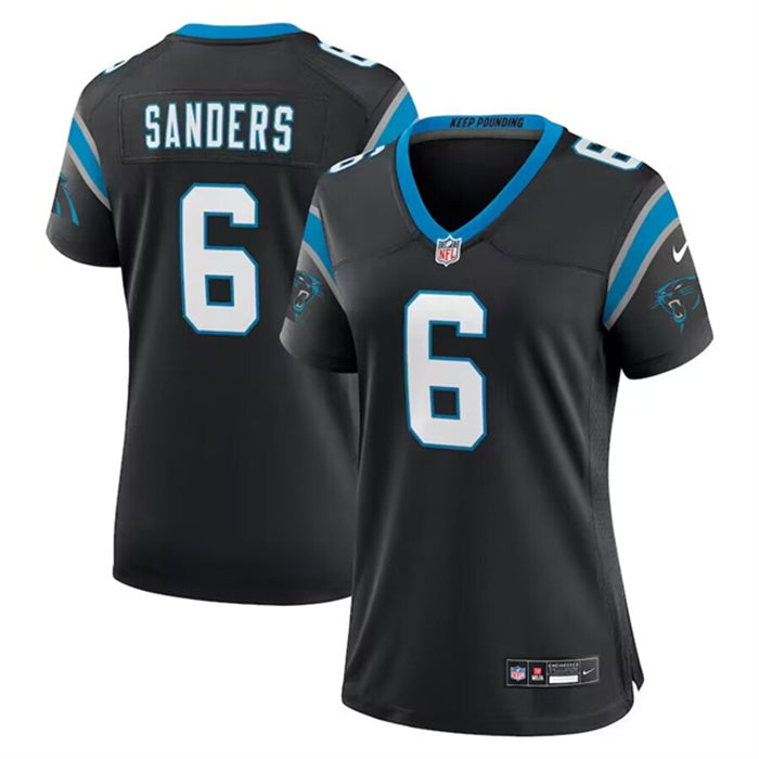 Custom Women’s Carolina Panthers #6 Miles Sanders Black 2023 Draft Stitched Game Jersey(Run Small)