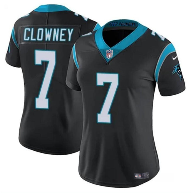 Custom Women’s Carolina Panthers #7 Jadeveon Clowney Black Stitched Jersey(Run Small)