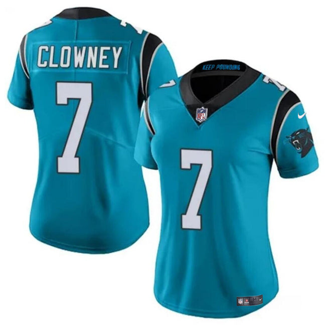 Custom Women’s Carolina Panthers #7 Jadeveon Clowney Blue Stitched Jersey(Run Small)