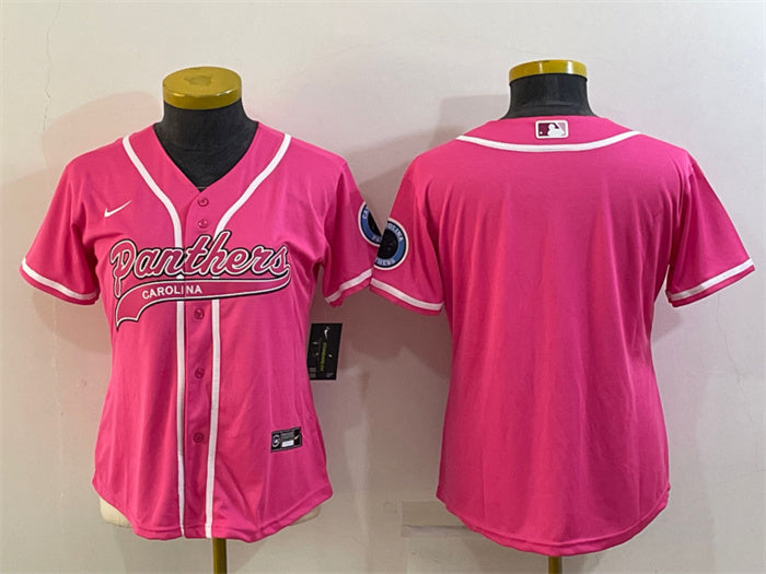 Custom Women’s Carolina Panthers Blank Pink With Patch Cool Base Stitched Baseball Jersey(Run Small)