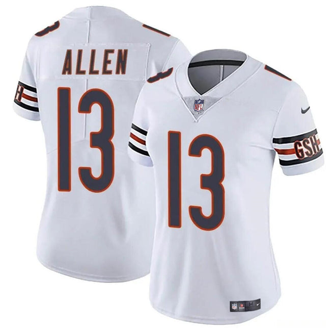 Custom Women’s Chicago Bears #13 Keenan Allen White 2024 Vapor Stitched Jersey(Run Small)