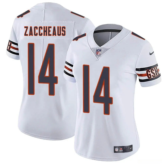 Custom Women’s Chicago Bears #14 Olamide Zaccheaus White 2025 Vapor Stitched Jersey(Run Small)