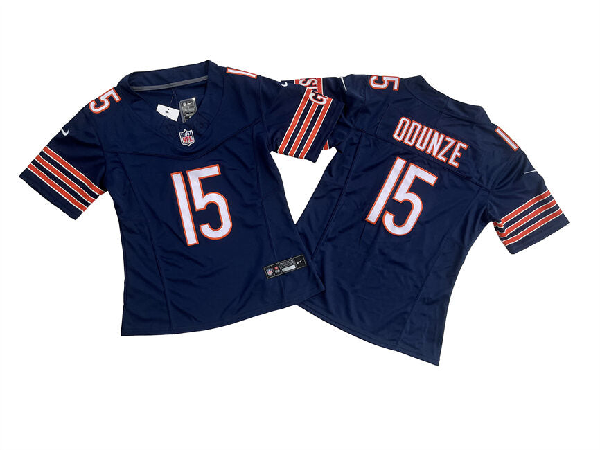 Custom Women’s Chicago Bears #15 Rome Odunze Navy 2024 F.U.S.E Draft Vapor Stitched Jersey(Run Small)
