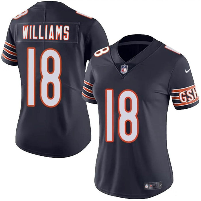 Custom Women’s Chicago Bears #18 Caleb Williams Navy 2024 Draft Vapor Stitched Jersey(Run Small)