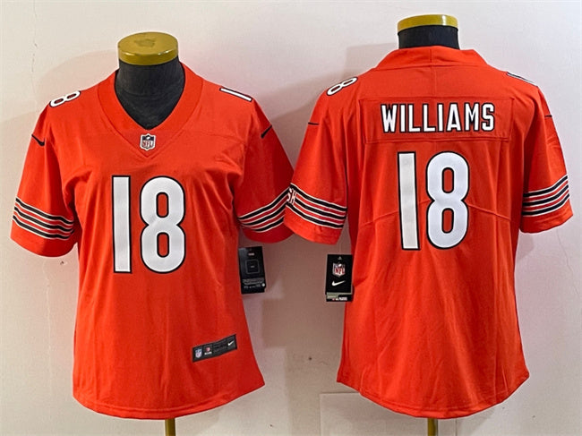 Custom Women’s Chicago Bears #18 Caleb Williams Orange 2024 Draft Vapor Stitched Jersey(Run Small)
