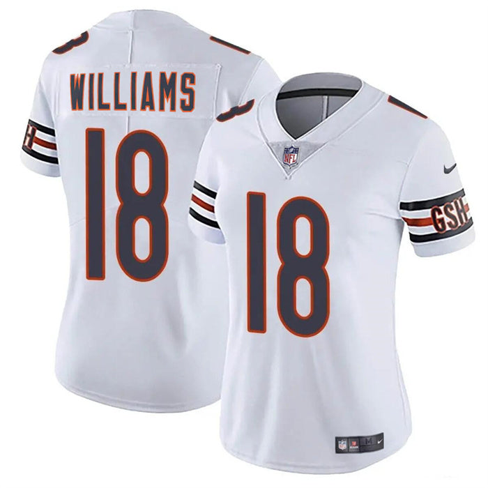 Custom Women’s Chicago Bears #18 Caleb Williams White 2024 Draft Vapor Stitched Jersey(Run Small)