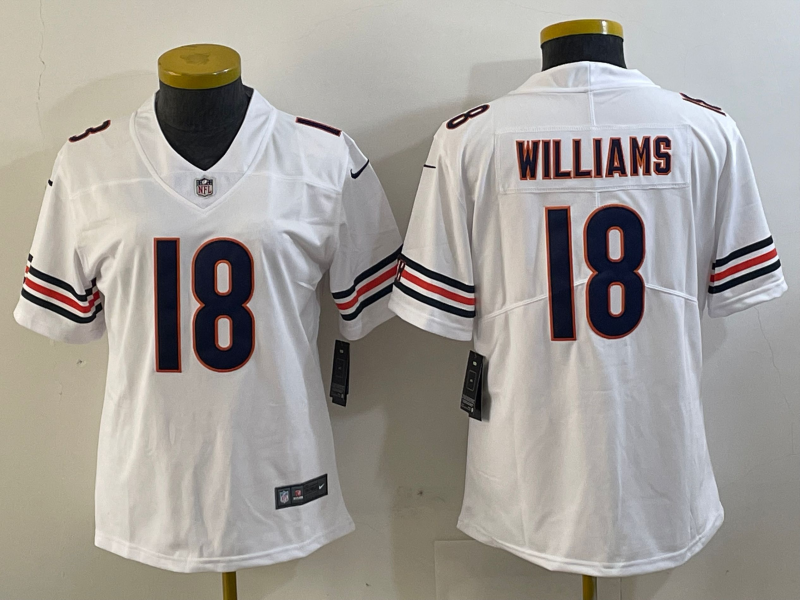 Custom Women’s Chicago Bears #18 Caleb Williams white 2024 Draft Vapor Stitched Jersey(Run Small)s