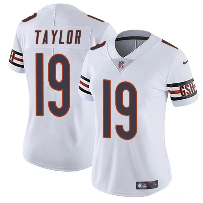 Custom Women’s Chicago Bears #19 Tory Taylor White 2024 Vapor Stitched Jersey(Run Small)