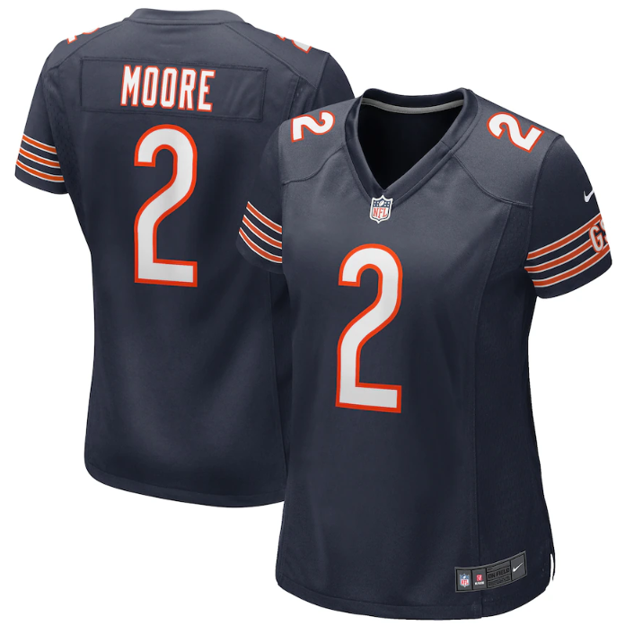 Custom Women’s Chicago Bears #2 D.J. Moore Navy Stitched Game Jersey(Run Small)