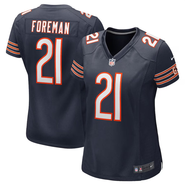 Custom Women’s Chicago Bears #21 D’Onta Foreman Navy Stitched Jersey(Run Small)
