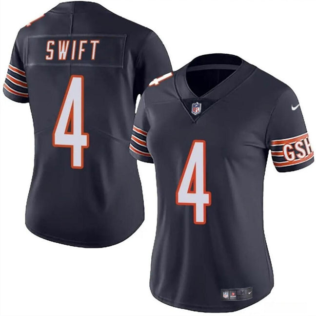 Custom Women’s Chicago Bears #4 D’Andre Swift Navy 2024 Vapor Stitched Jersey(Run Small)