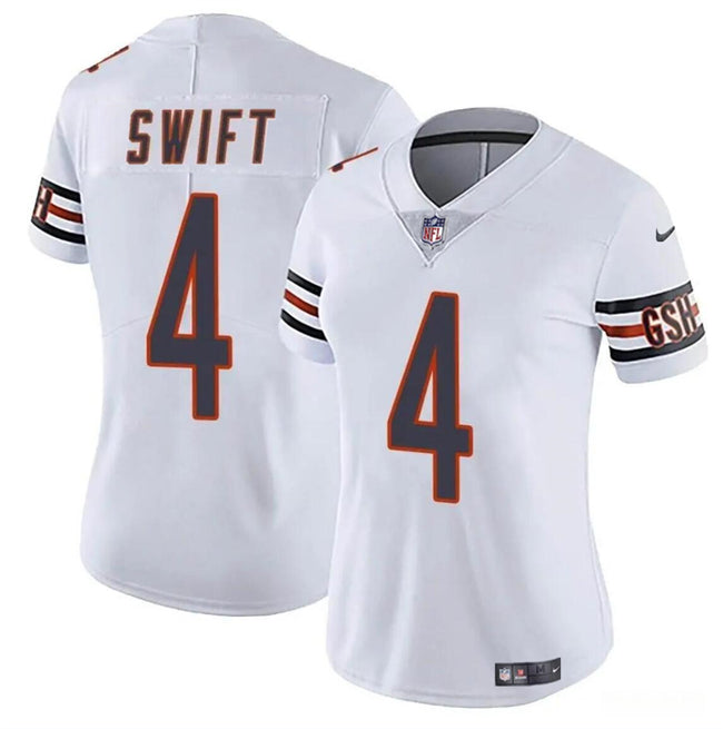 Custom Women’s Chicago Bears #4 D’Andre Swift White 2024 Vapor Stitched Jersey(Run Small)