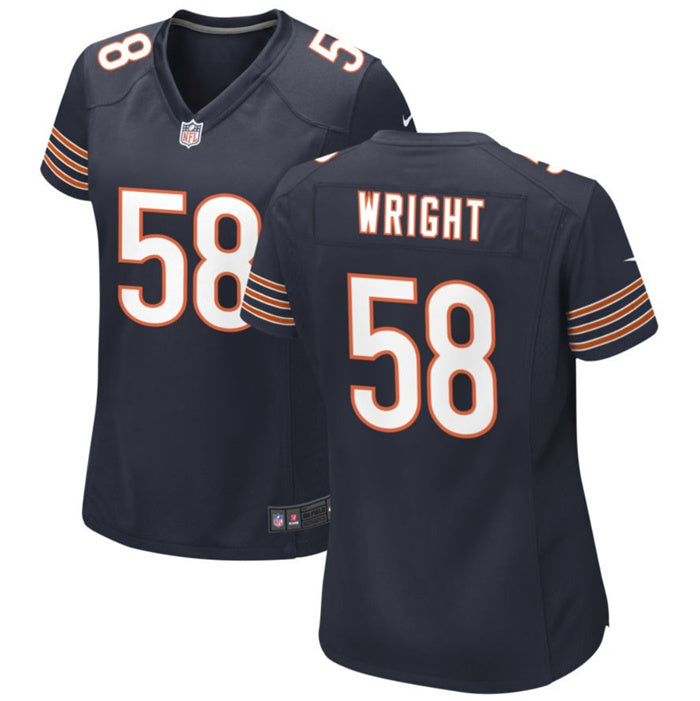 Custom Women’s Chicago Bears #58 Darnell Wright Navy Stitched Game Jersey(Run Small)