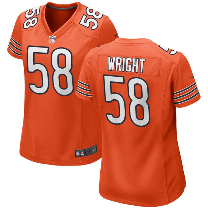 Custom Women’s Chicago Bears #58 Darnell Wright Orange Stitched Game Jersey(Run Small)