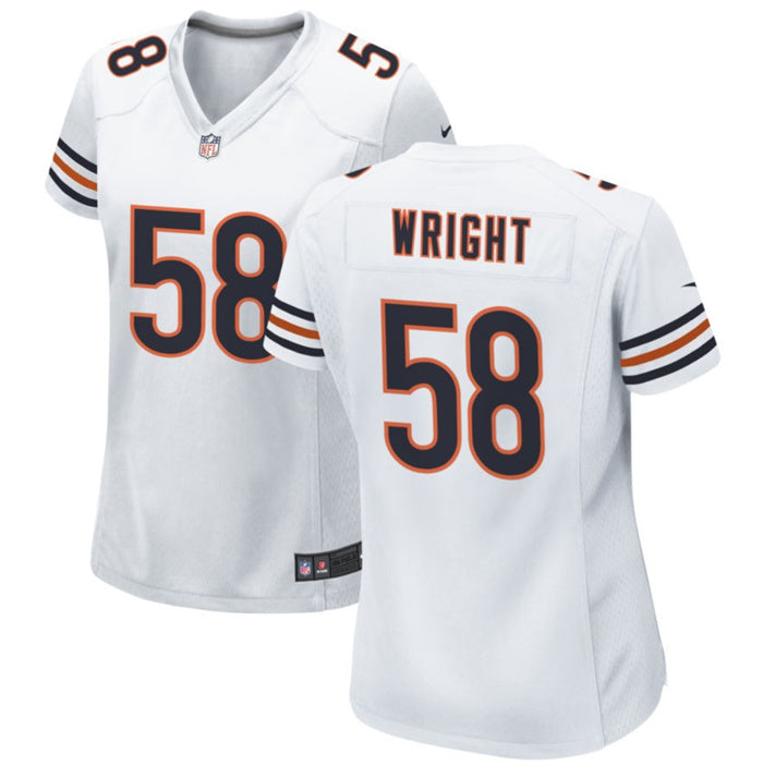 Custom Women’s Chicago Bears #58 Darnell Wright White Stitched Game Jersey(Run Small)