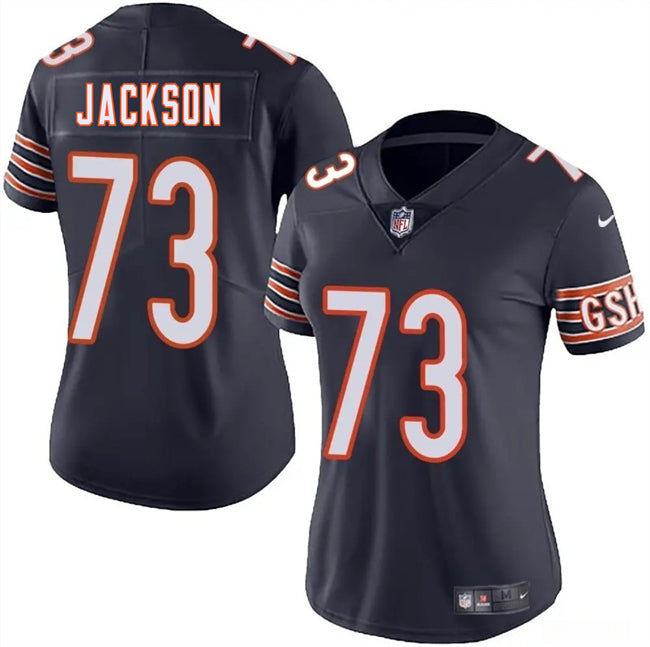 Custom Women’s Chicago Bears #73 Jonah Jackson Navy 2025 Vapor Stitched Jersey(Run Small)