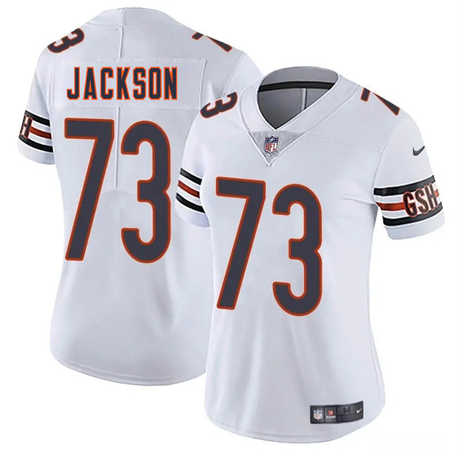 Custom Women’s Chicago Bears #73 Jonah Jackson White 2025 Vapor Stitched Jersey(Run Small)