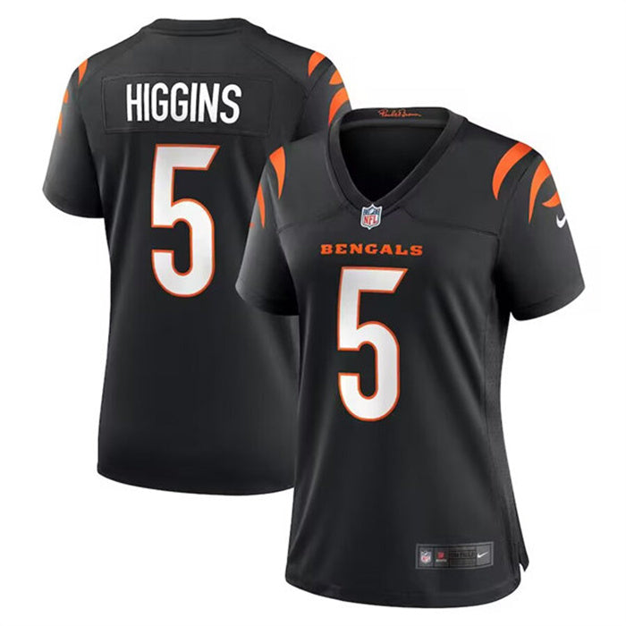 Custom Women’s Cincinnati Bengals #5 Tee Higgins Black Stitched Game Jersey(Run Small)