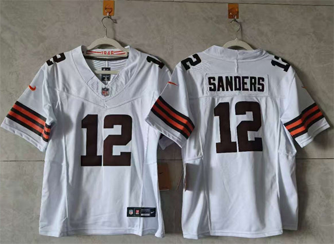 Custom Women’s Cleveland Browns #12 Shedeur Sanders White 2024 F.U.S.E. Stitched Jersey(Run Small)