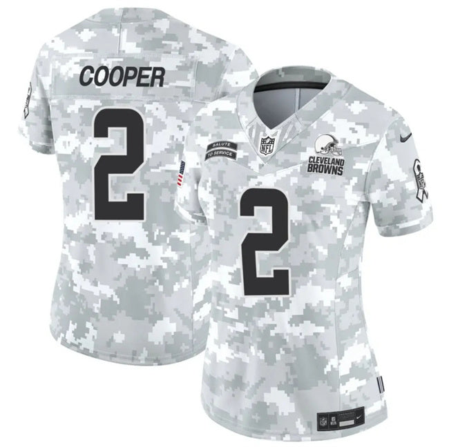 Custom Women’s Cleveland Browns #2 Amari Cooper 2024 F.U.S.E Arctic Camo Salute To Service Limited Stitched Jersey(Run Small)