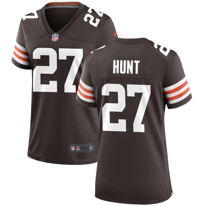 Custom Women’s Cleveland Browns #27 Kareem Hunt Brown Stitched Jersey(Run Small)