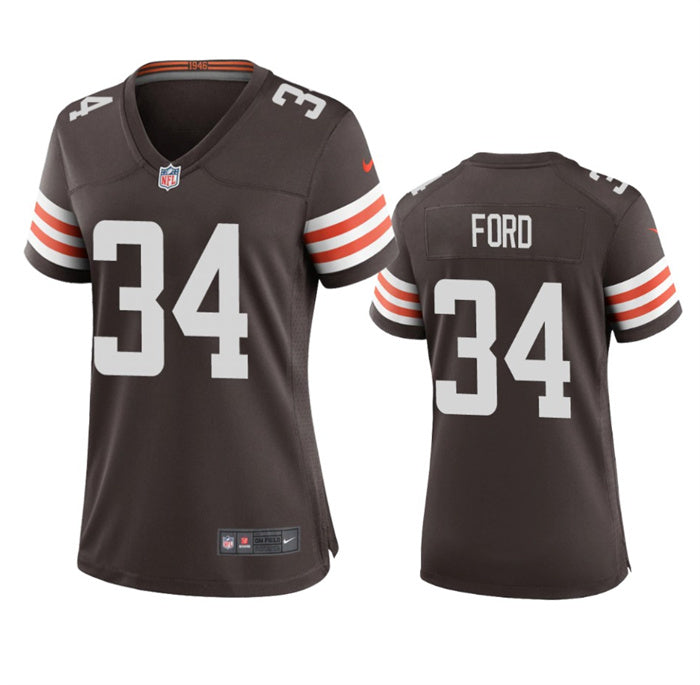 Custom Women’s Cleveland Browns #34 Jerome Ford Brown Stitched Jersey(Run Small)