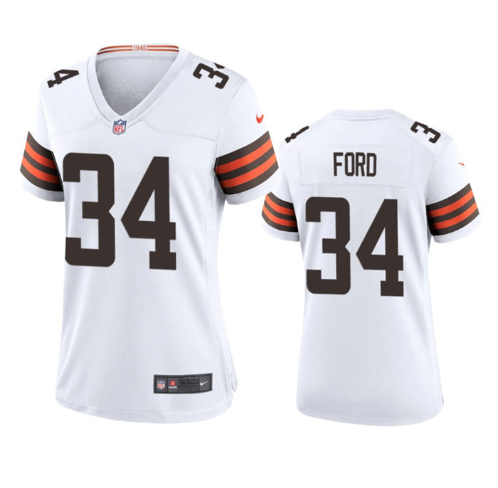 Custom Women’s Cleveland Browns #34 Jerome Ford White Stitched Jersey(Run Small)