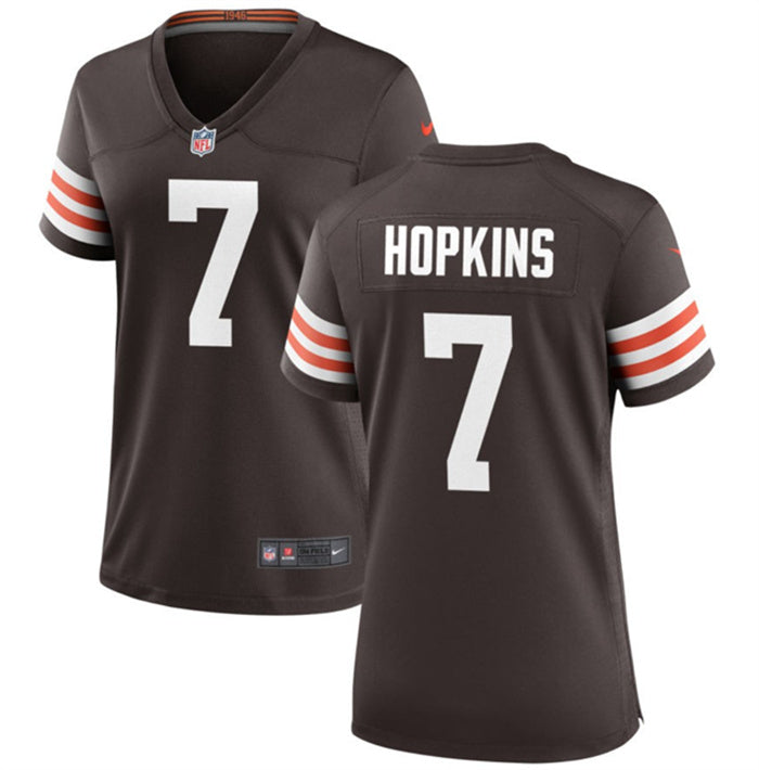 Custom Women’s Cleveland Browns #7 Dustin Hopkins Brown Stitched Jersey(Run Small)