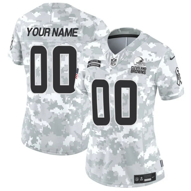 Custom Women’s Cleveland Browns Active Player Custom 2024 F.U.S.E Arctic Camo Salute To Service Limited Stitched Jersey(Run Small)