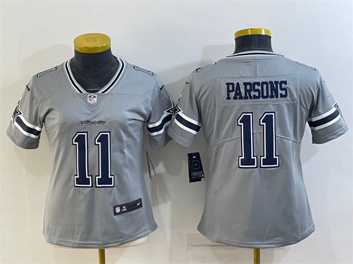 Custom Women’s Dallas Cowboys #11 Micah Parsons Gray Stitched Jersey(Run Small)