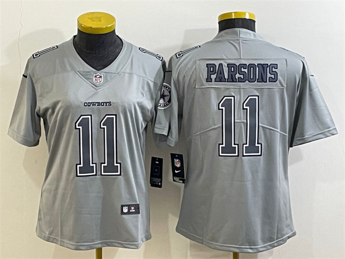 Custom Women’s Dallas Cowboys #11 Micah Parsons Grey Atmosphere Fashion Stitched Jersey(Run Small)