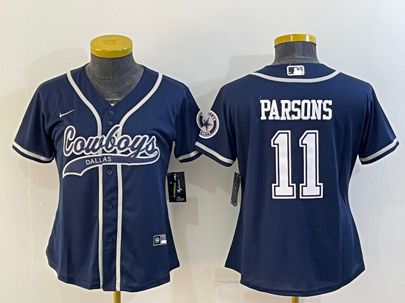 Custom Women’s Dallas Cowboys #11 Micah Parsons Navy With Patch Cool Base Stitched Baseball Jersey(Run Small)