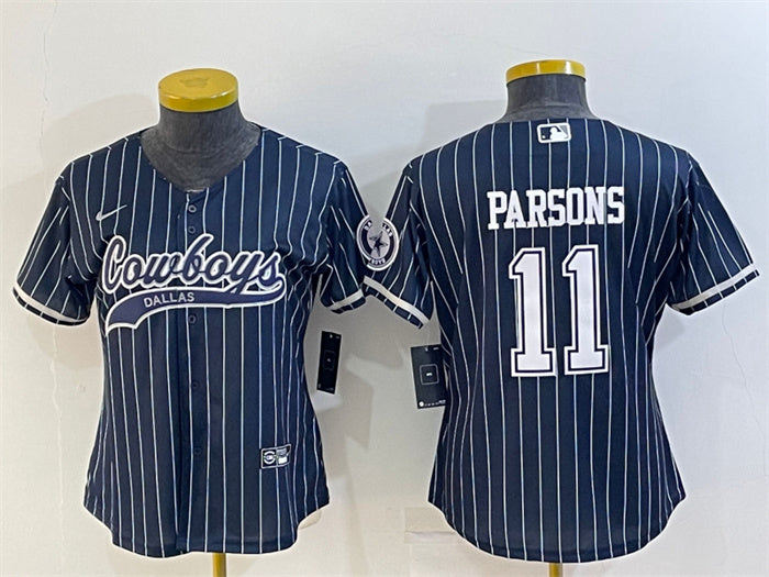 Custom Women’s Dallas Cowboys #11 Micah Parsons Navy With Patch Cool Base Stitched Baseball Jersey(Run Small)S