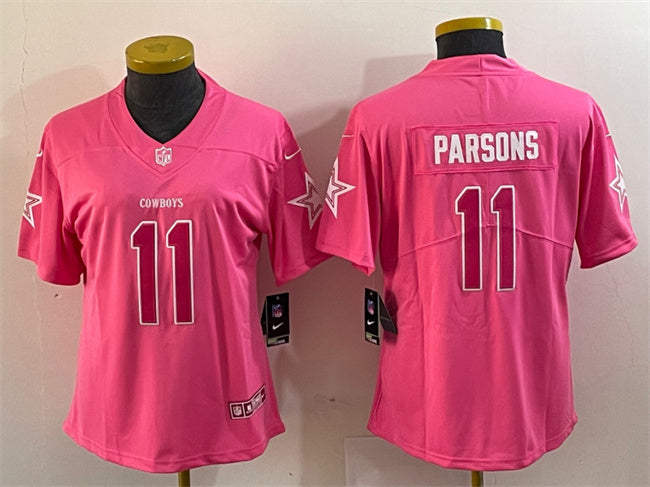 Custom Women’s Dallas Cowboys #11 Micah Parsons Pink Vapor Untouchable Limited Stitched Jersey(Run Small)