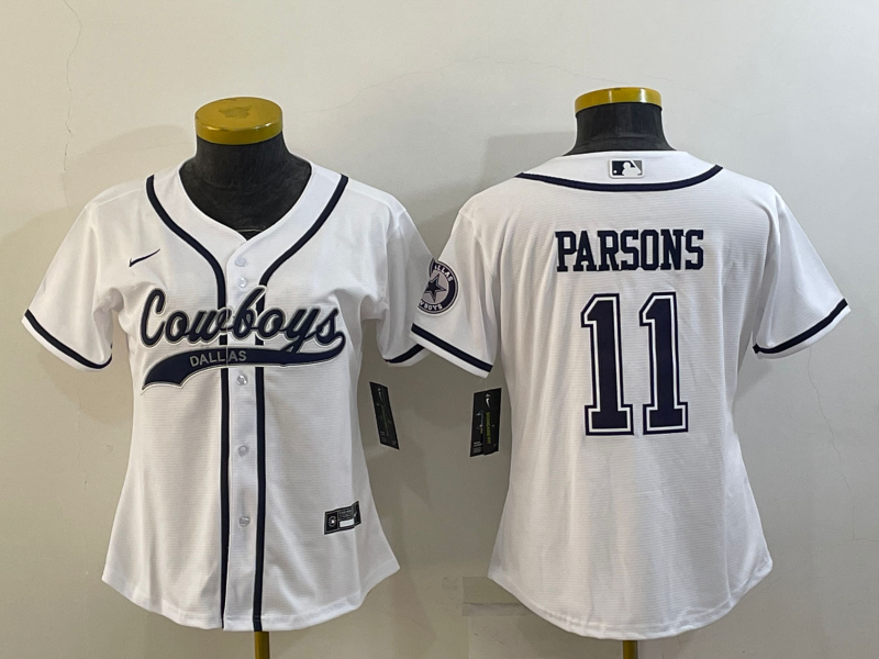 Custom Women’s Dallas Cowboys #11 Micah Parsons White With Patch Cool Base Stitched Baseball Jersey(Run Small)