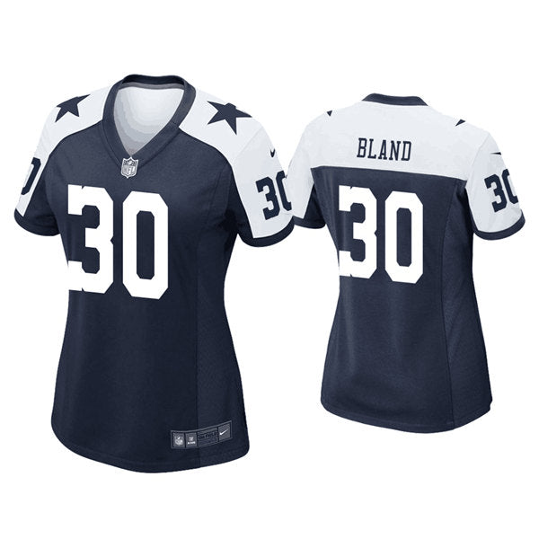 Custom Women’s Dallas Cowboys #30 DaRon Bland Navy White Stitched Game Jersey(Run Small)