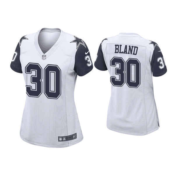 Custom Women’s Dallas Cowboys #30 DaRon Bland White Navy Stitched Game Jersey(Run Small)