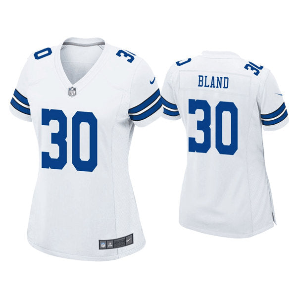 Custom Women’s Dallas Cowboys #30 DaRon Bland White Stitched Game Jersey(Run Small)