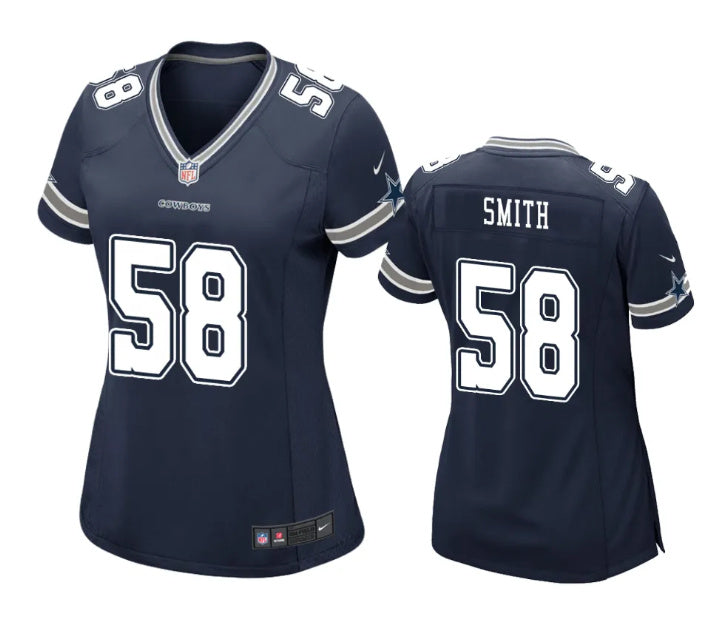 Custom Women’s Dallas Cowboys #58 Mazi Smith Navy Stitched Football Game Jersey(Run Small)