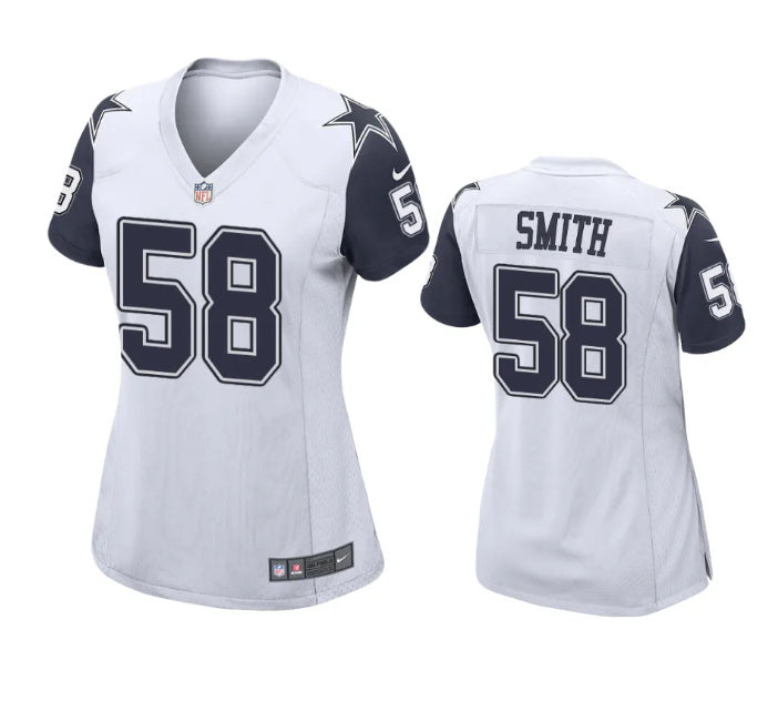 Custom Women’s Dallas Cowboys #58 Mazi Smith White Stitched Football Game Jersey(Run Small)