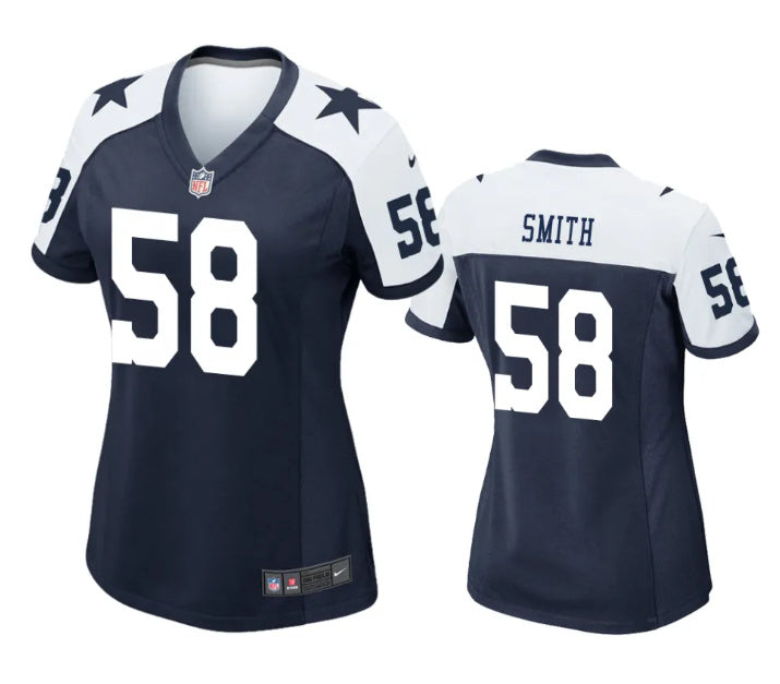 Custom Women’s Dallas Cowboys #58 Mazi Smith White Thanksgiving Stitched Football Game Jersey(Run Small)