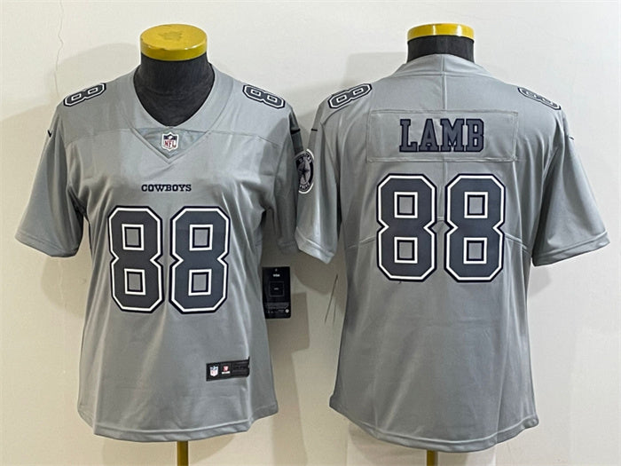 Custom Women’s Dallas Cowboys #88 CeeDee Lamb Grey Atmosphere Fashion Stitched Jersey(Run Small)