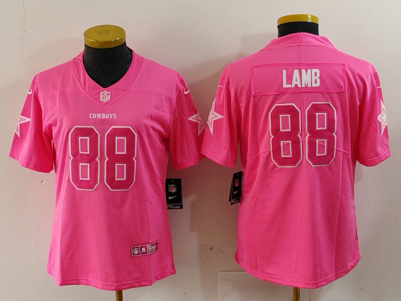 Custom Women’s Dallas Cowboys #88 CeeDee Lamb Pink Vapor Untouchable Limited Stitched Jersey(Run Small)