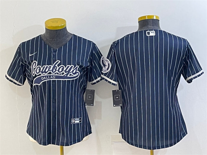 Custom Women’s Dallas Cowboys Blank Navy With Patch Cool Base Stitched Baseball Jersey(Run Small)