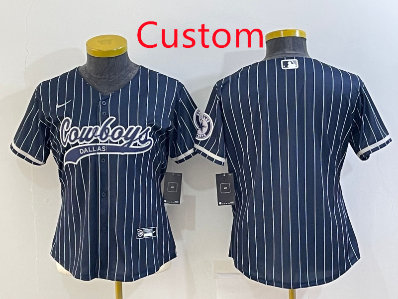 Custom Custom Women’s Dallas Cowboys Blank Navy With Patch Cool Base Stitched Baseball Jersey(Run Small)